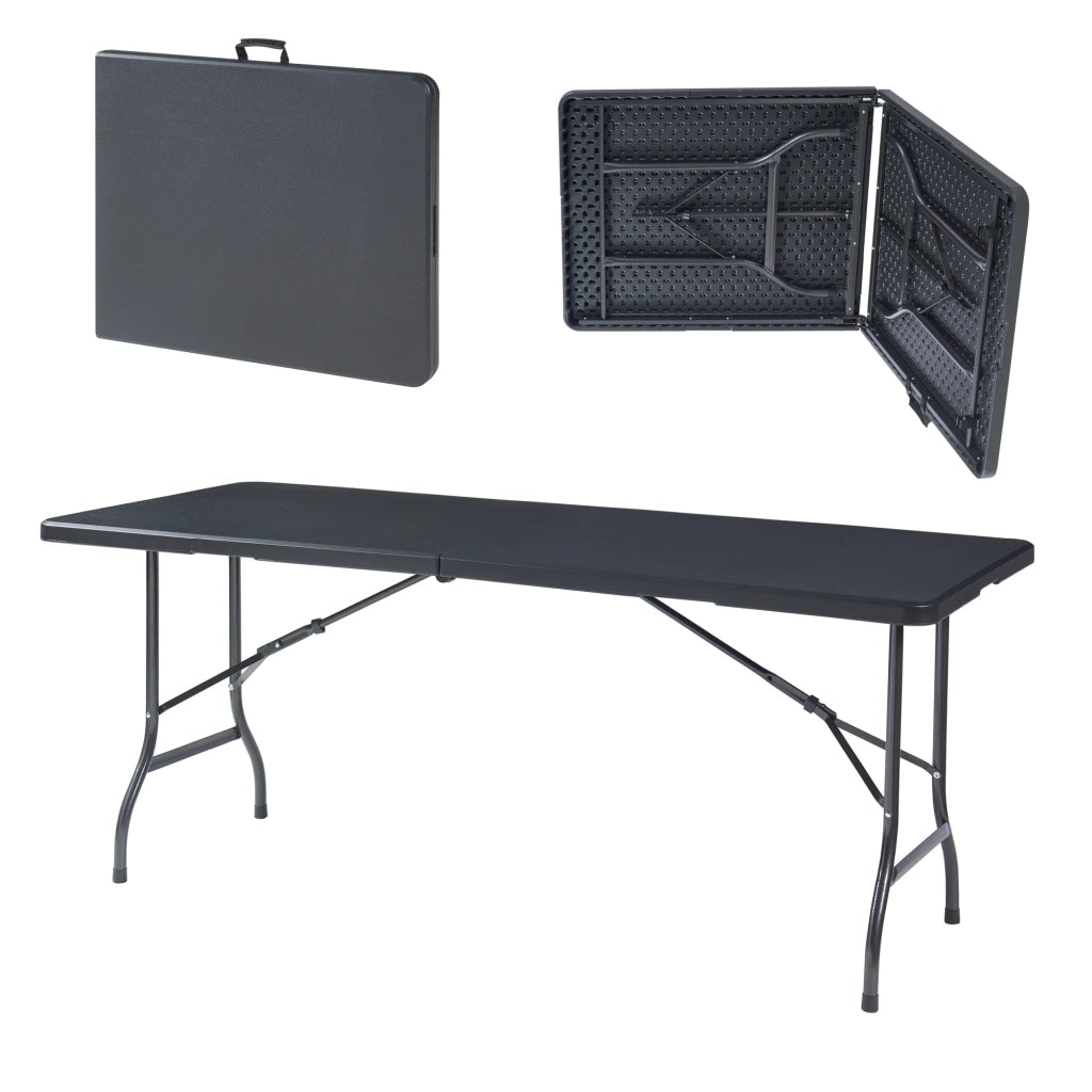 Tavolo pieghevole con piano rettangolare 180 x 75 x 72 cm nero 03_0011090