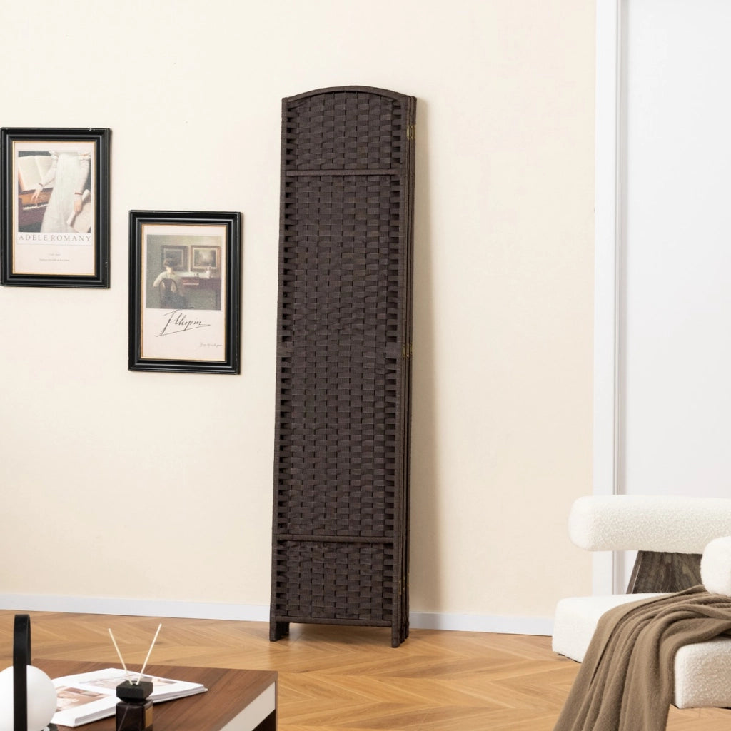 Separatore pieghevole a 6 pannelli, Schermo alto 170cm con texture intrecciata a mano e telaio in legno Marrone-Separ¨¨