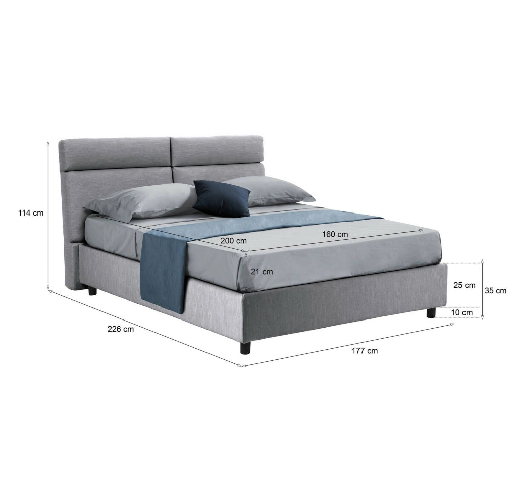 Letto Matrimoniale Annus, Letto Matrimoniale Materasso Incluso Made in Italy, Grigio