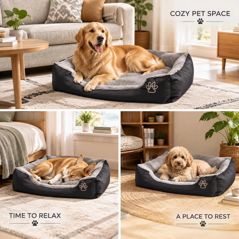 Dog Bed With Padded Cushion, Size L, Black