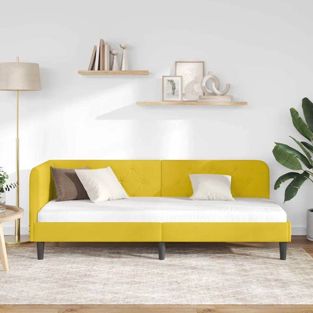 Letto singolo | Letto per adulti | Cornice del letto ad angolo Giallo 80 x 200 cm Velluto