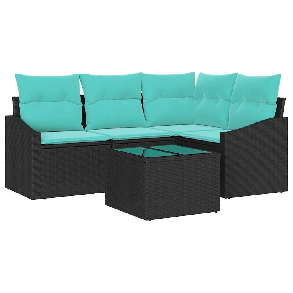 Set di divani con cuscino 5 pcs Nero polyrattan