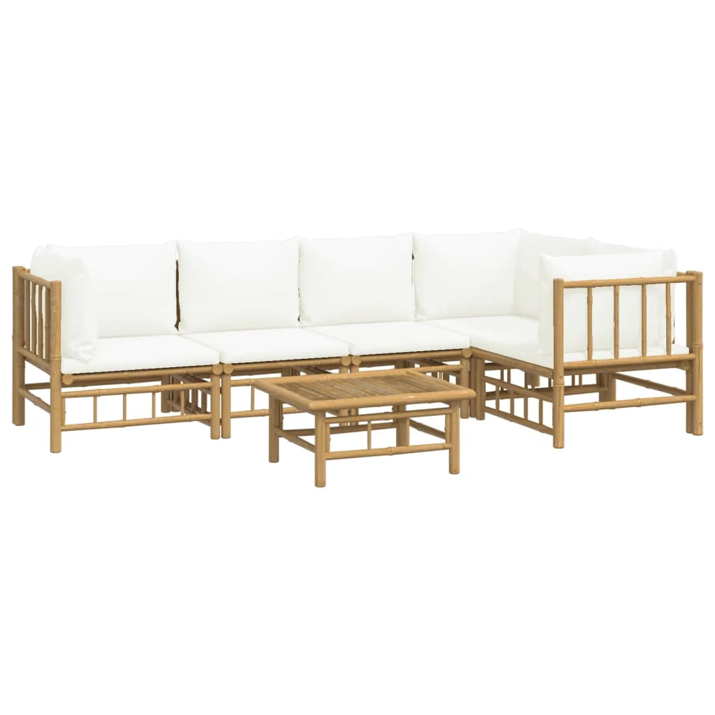Set di mobili da giardino mobili da esterno 6 pezzi con cuscini bambù bianco crema 02_0016637