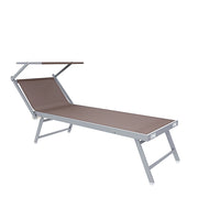 Lettino Sdraio Prendisole Professionale Richiudibile In Alluminio E Textilene con Tettino Parasole Orientabile Lettino Relax Mare Spiaggia Piscina Giardino Solarium 182 x 60 x 38 Cm Tortora