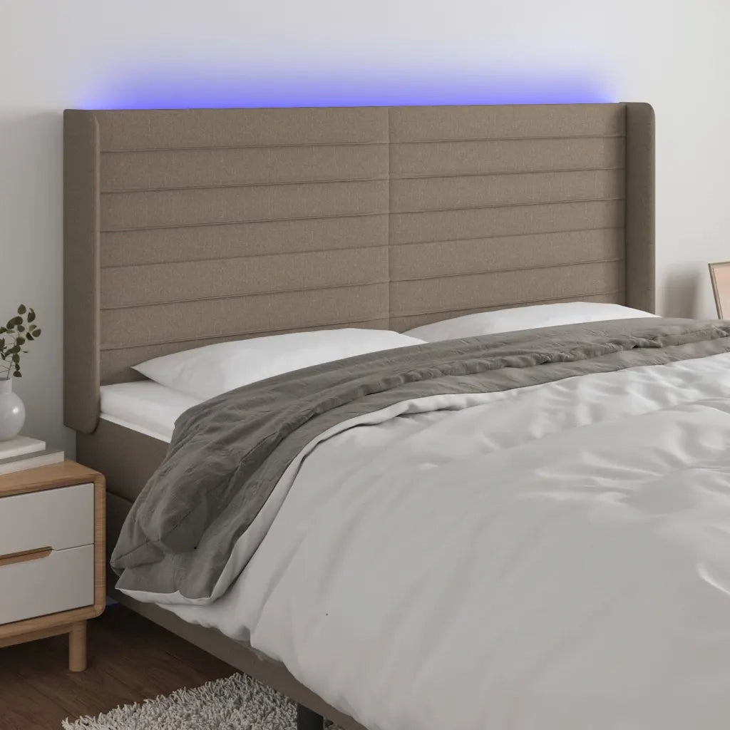 Testiera | Testata a LED Tortora 183x16x118/128 cm in Tessuto