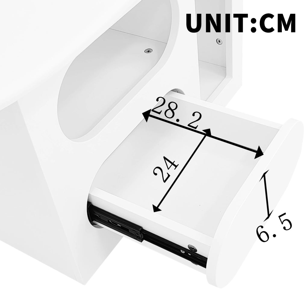 Tavolino da salotto a forma di nuvola con cassetti e vani aperti 97 x 45 x 43;5 cm bianco