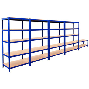 4 Scaffali T-Rax 90x45x180cm & Banco da Lavoro in Acciaio Senza Bulloni - Blu