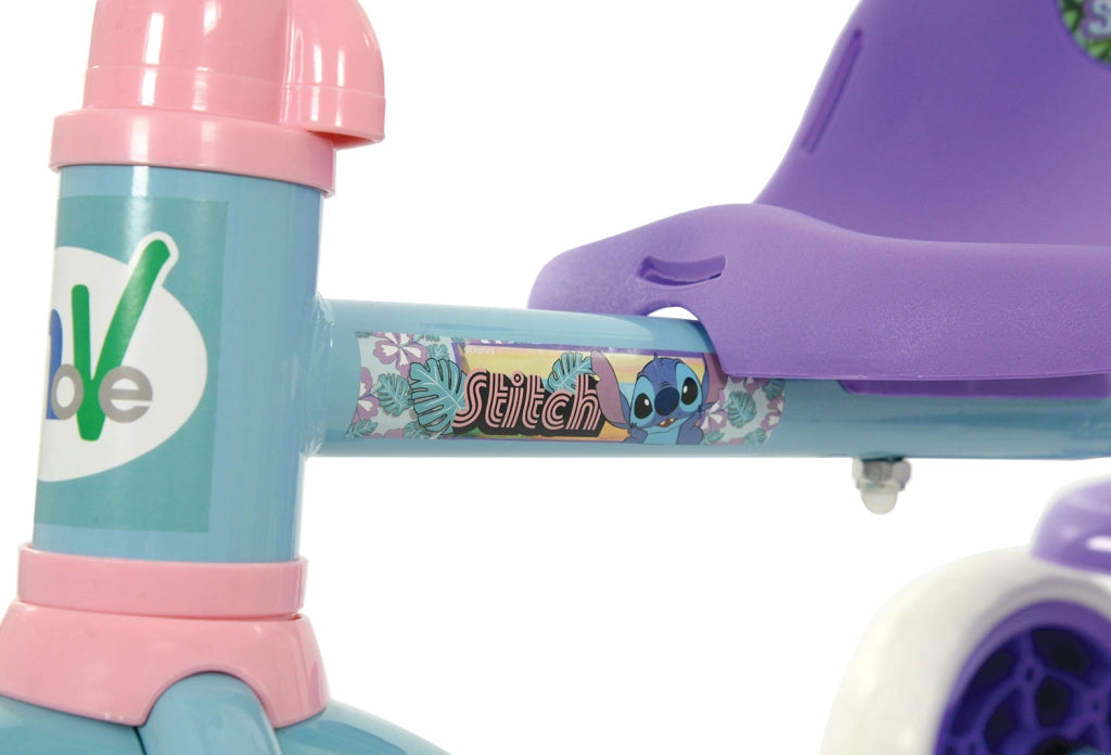Triciclo a Pedali Primi Passi per Bambini con Maniglione Genitoriale Rimovibile e Vano Contenitore Disney Stitch Viola