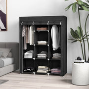 Armadio in tessuto 125x43x162.5 cm con 2 barre appendiabiti e 8 ripiani; nero