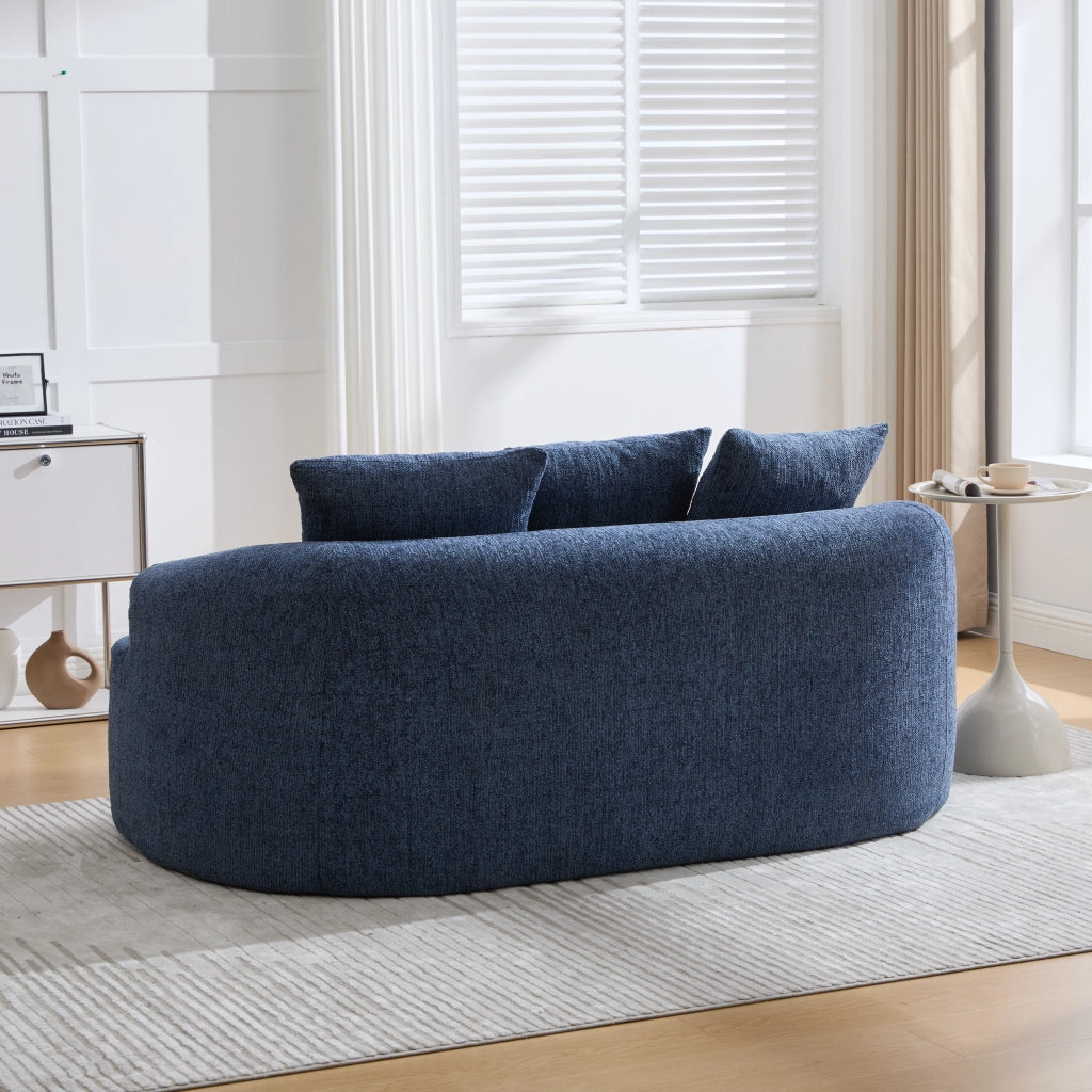 Divano a due posti in chenille con seduta profonda e cuscini extra spessi blu senza montaggio 164 × 92 × 60 cm