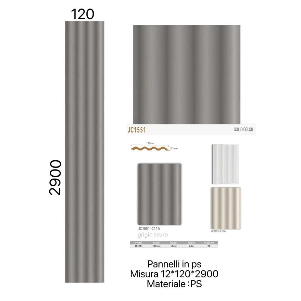 Trade Shop - Pannello Decorativo 3d Da Parete Grigio Scuro 120x290 Cm In Ps Design Ondulato -