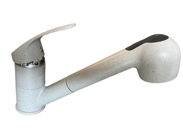 Miscelatore cucina colore marmo beige/bianco, con doccia estraibile