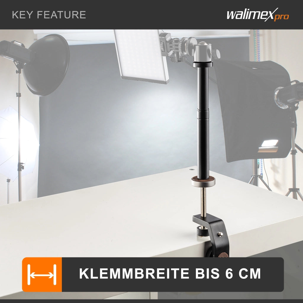 KX-20 Morsetto per treppiede - Morsetto per treppiede, morsetto per flash, in alluminio, con colonna centrale estensibile da 12,5 a 20 cm, per fotocamera, luci LED