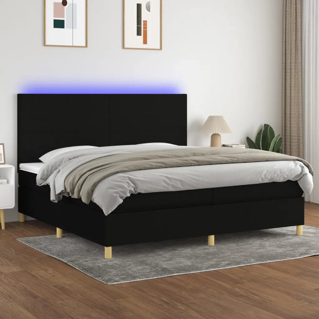 Letto a Molle Materasso e LED Nero 200x200cm in Tessuto 3135303