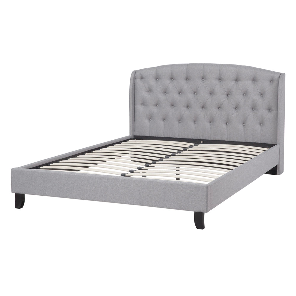 Letto a doghe Tessuto in poliestere grigio Poggiatesta capitonné imbottito 140 x 200 cm matrimoniale Design moderno