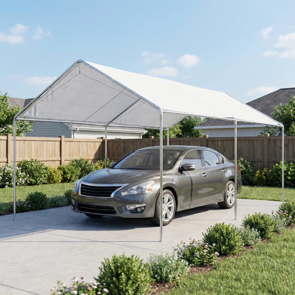 Carport per auto 6x3m ¨C zephmum ¨C acciaio galvanizzato bianco