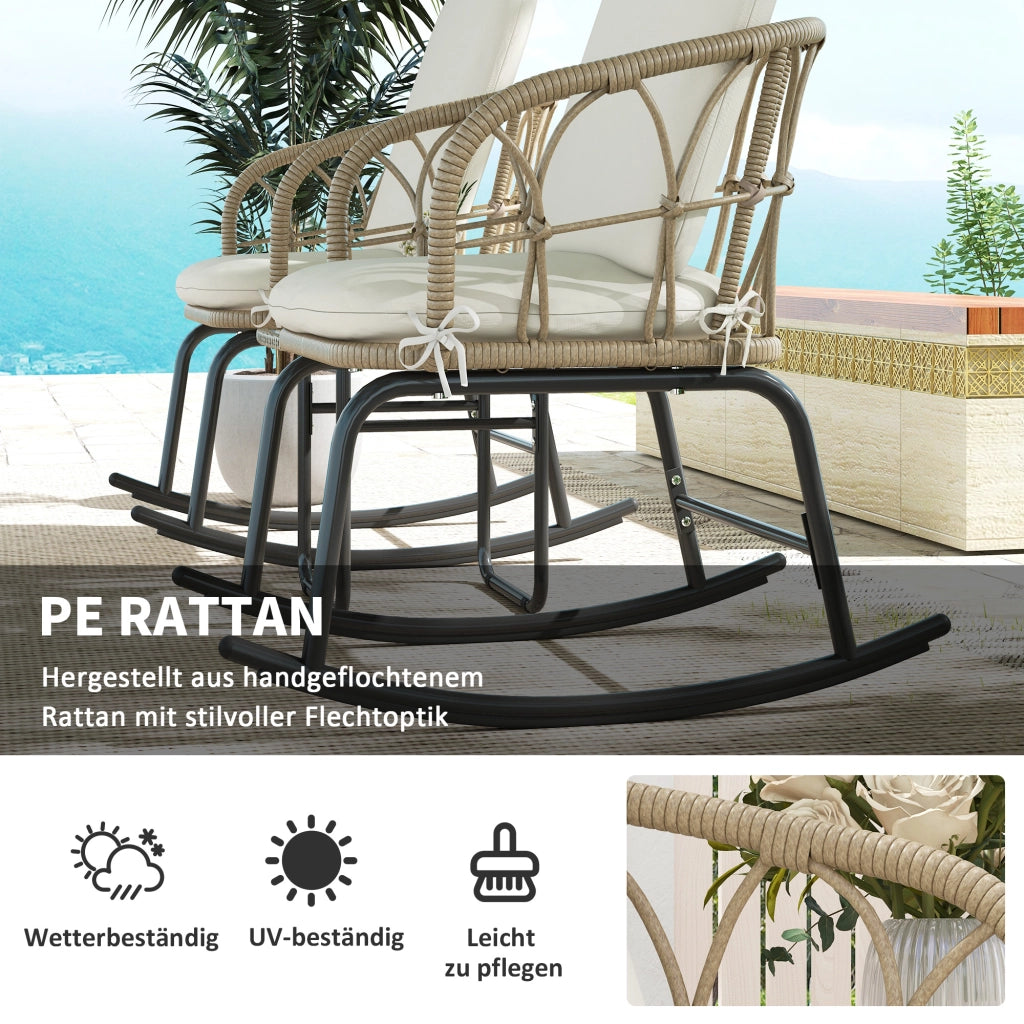 SET 3 PEZZI Poltrone a dondolo in rattan giallo con tavolino