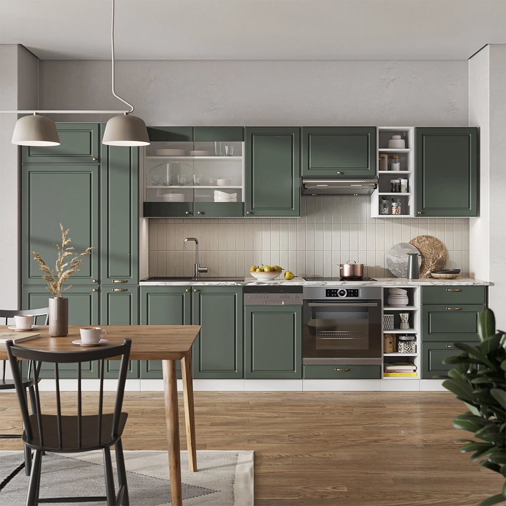 Cucina componibile Fame-Line Verde-oro rustico/Bianco 355 cm, PL Rovere Vicco
