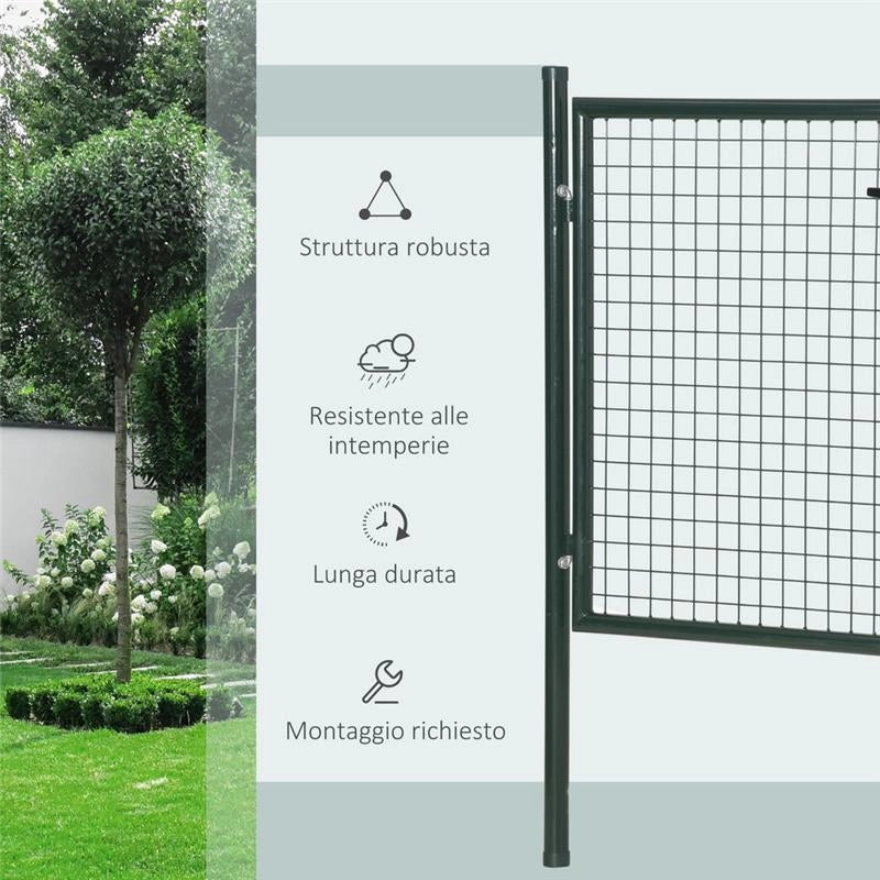 CANCELLO DA GIARDINO IN ACCIAIO CON SERRATURA E 3 CHIAVI 97 X 150 CM VERDE