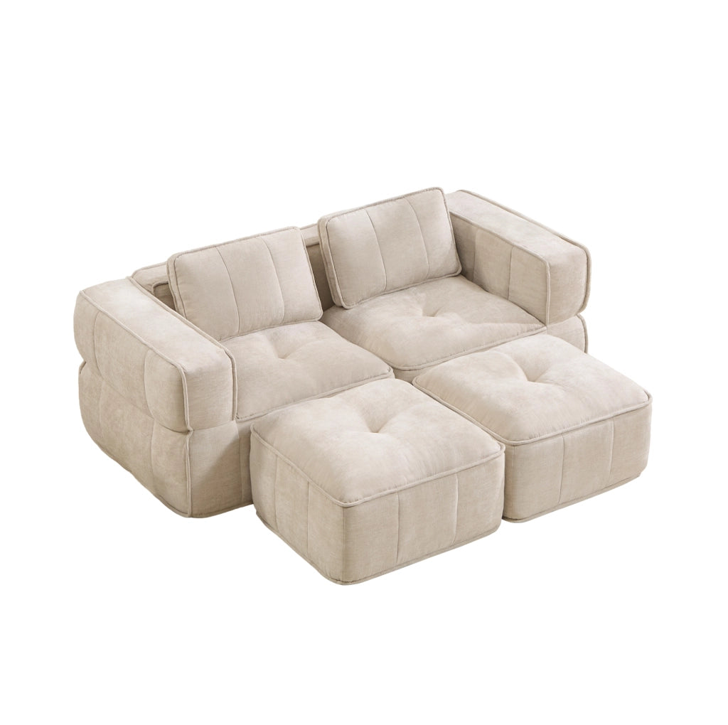 Divano modulare in poliestere beige; 198 × 162 × 67 cm
