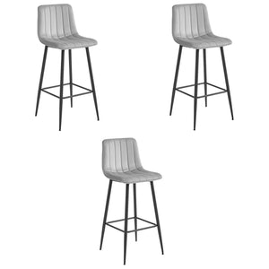 Sgabello da bar VALORA POZZA - Velluto grigio argento con gambe nere x 3