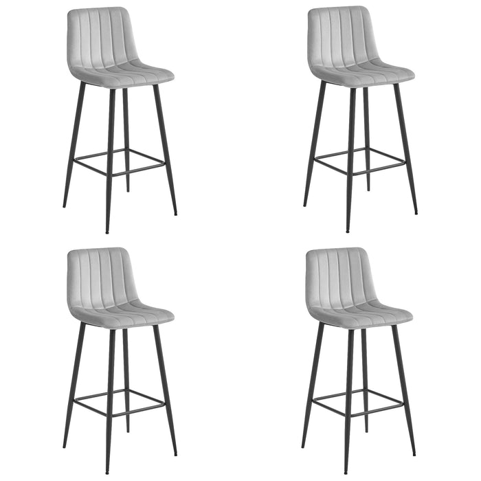 Sgabello da bar VALORA POZZA - Velluto grigio argento con gambe nere x 4