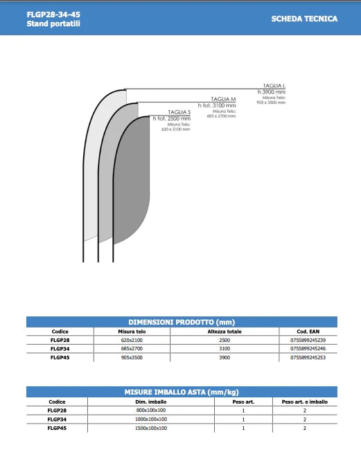 Bandiera a PIUMA con stampa varie misure - 240 cm
