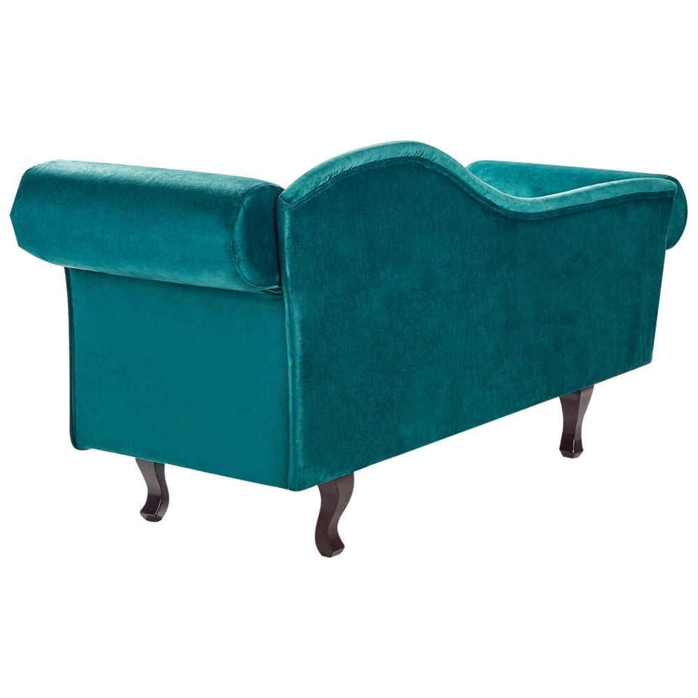 Chaise longue in Velluto Verde Smeraldo Bottone capitonné Tappezzeria versione destra con Cuscino