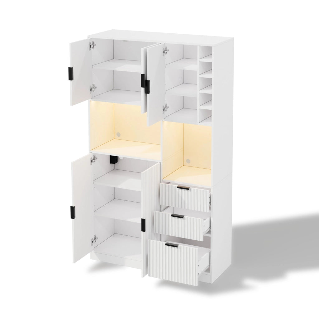 Credenza 105x40x180 cm con luci LED controllabili da app in MDF bianco