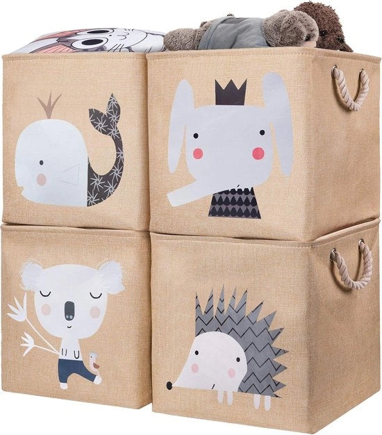 Cassa di Deposito per Bambini, Set di 4, 33 x 38 x 33 cm, Cestino di Deposito Ripiegabile per Scaffale, Ideale per l'Uso di Kallax, Cassa per Giochi, Giochi, Libri, Camera dei Bambini