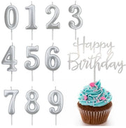 Decine di candele di compleanno in argento, cifre 0-9, candele per torta di compleanno, candele per compleanno, candele per torta con Happy Birthday per compleanno, compleanno, matrimonio