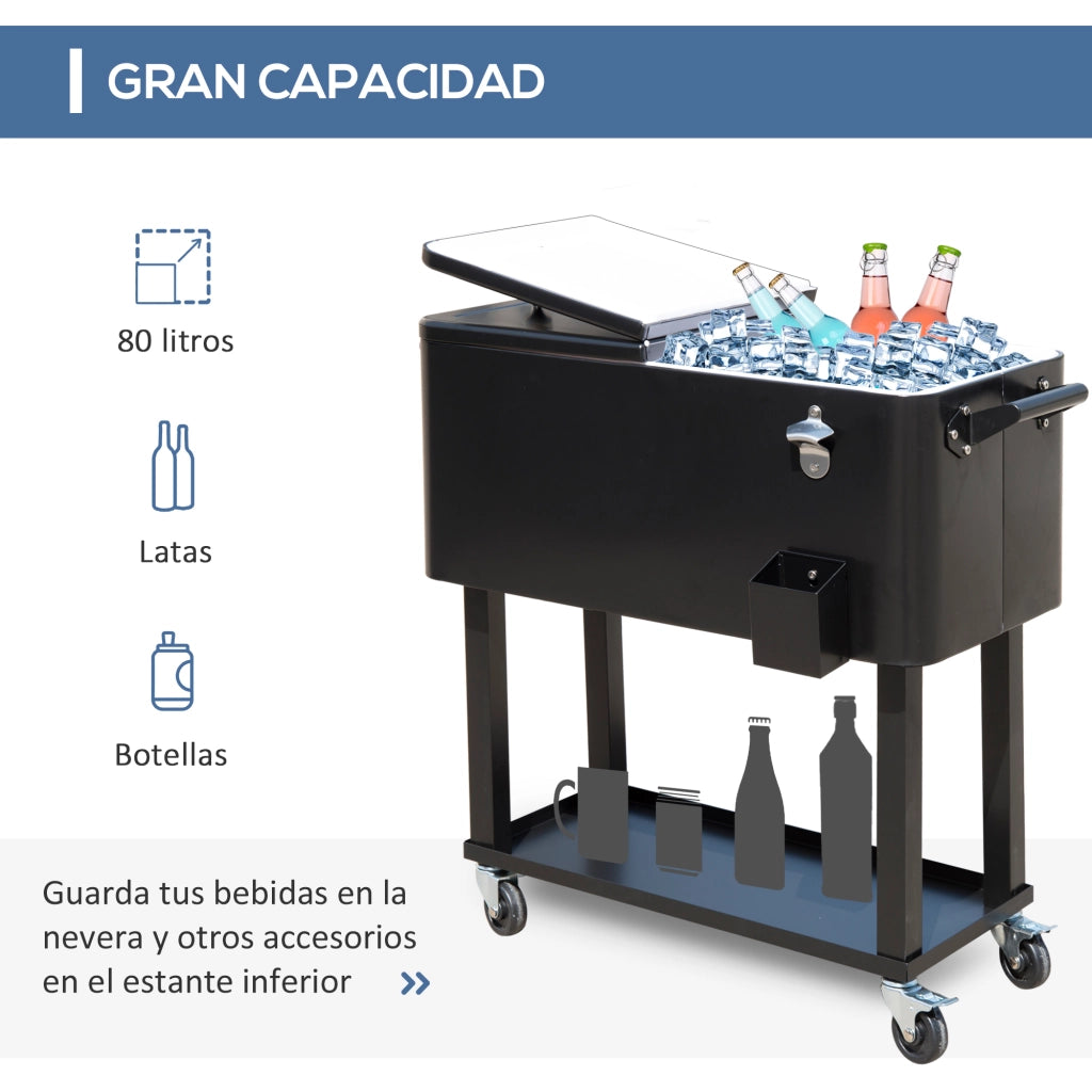 Carrello Frigo per Bevande con Ruote ¨C zephmum ¨C Nero 75.7L