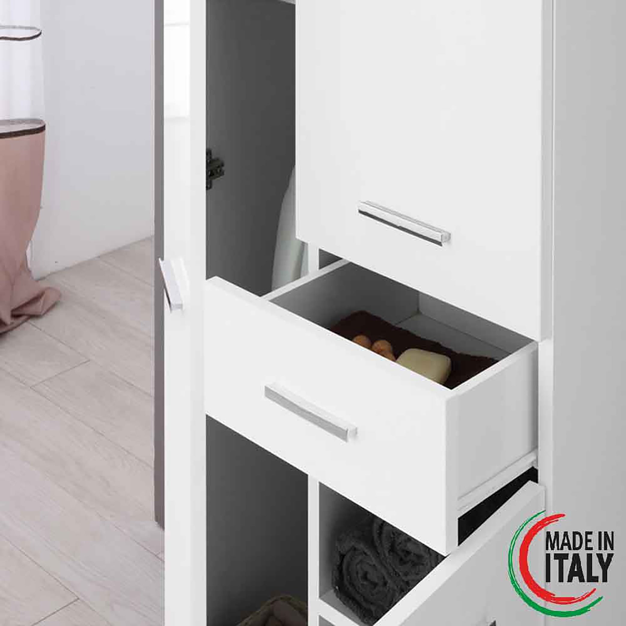 COLONNA DOPPIA 60CM 3 ANTE 1 CASSETTO BIANCO LUCI.