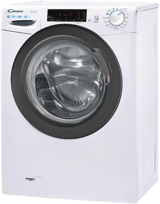 Lavatrice Slim Candy CSS4127TRE/1-11 – Caricamento Frontale 7 kg, Centrifuga 1200 giri/min, Classe Energetica D, Profondità 45 cm, Funzione Vapore, Connettività NFC