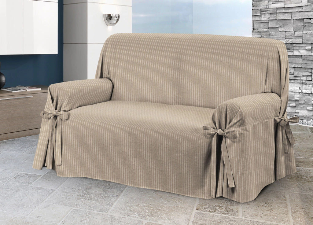 Copridivano Fodera Telo Protezione Divano Con Laccetti Fiocco Disegno Lord - 3 Posti - Tortora