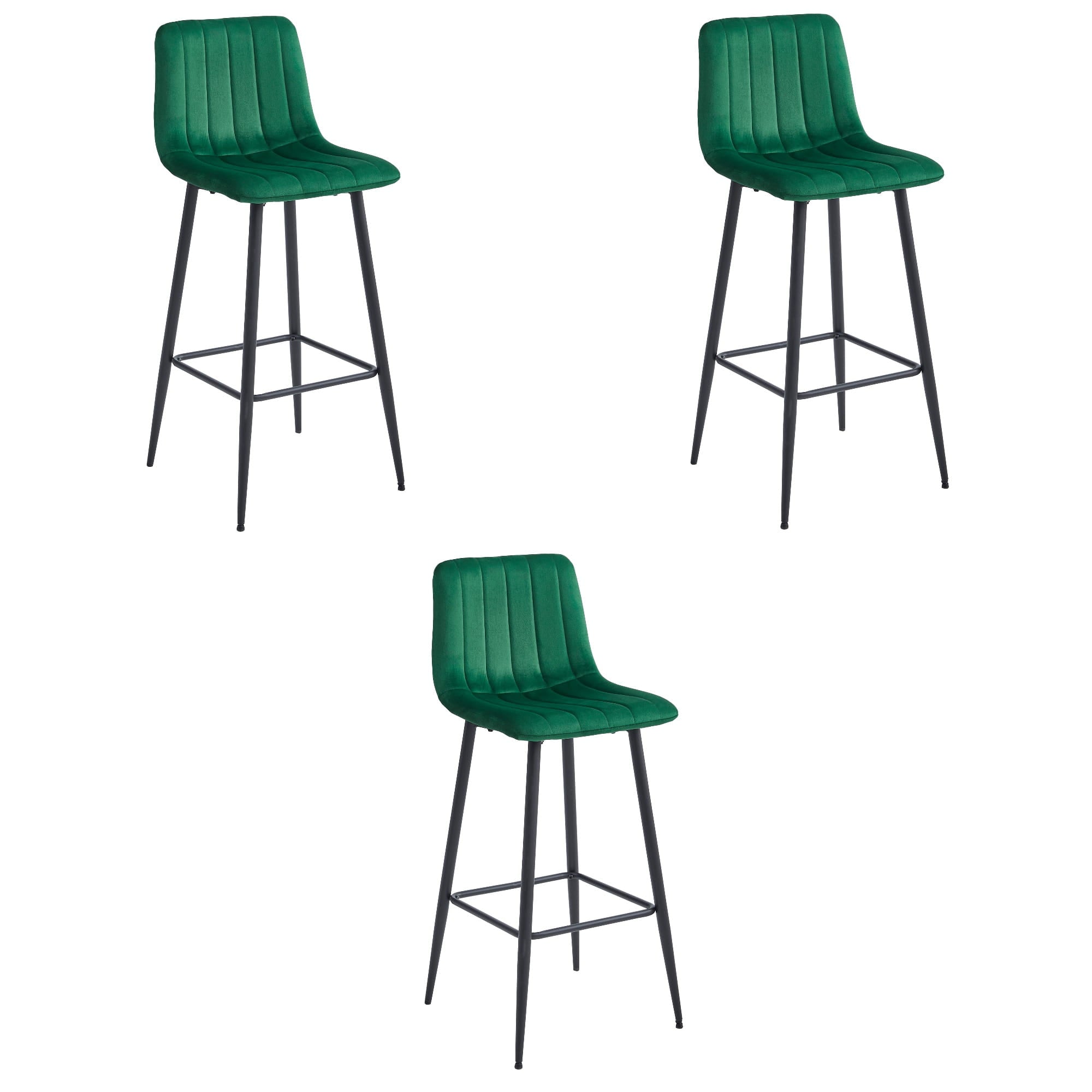 Sgabello Valora POZZA in velluto verde scuro con gambe nere per cucina x3
