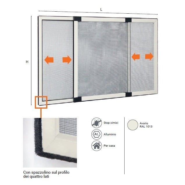 ZANZARIERA ESTENSIBILE 70X100CM AVORIO RAL 1013.