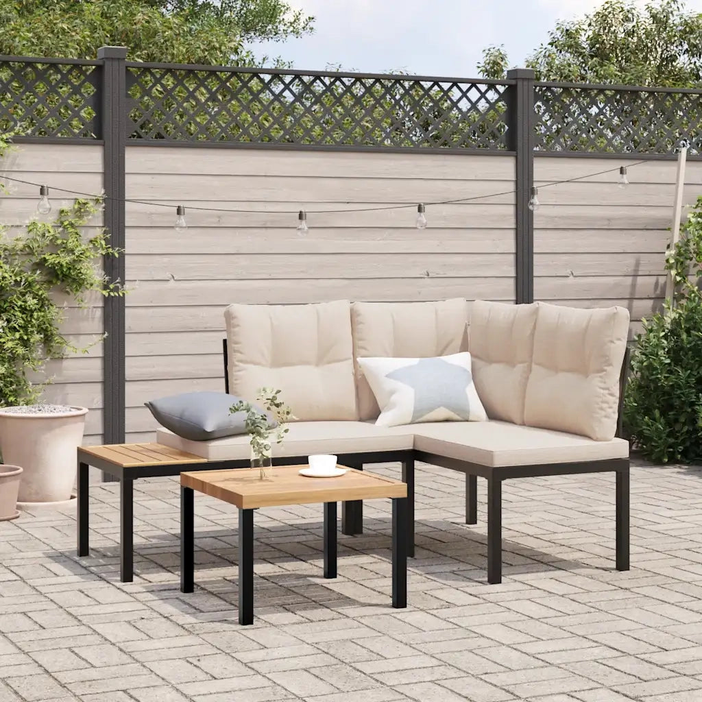 Panche Giardino | Panca da Giardino con Cuscini 2 pz Nere Acciaio Verniciato Polvere