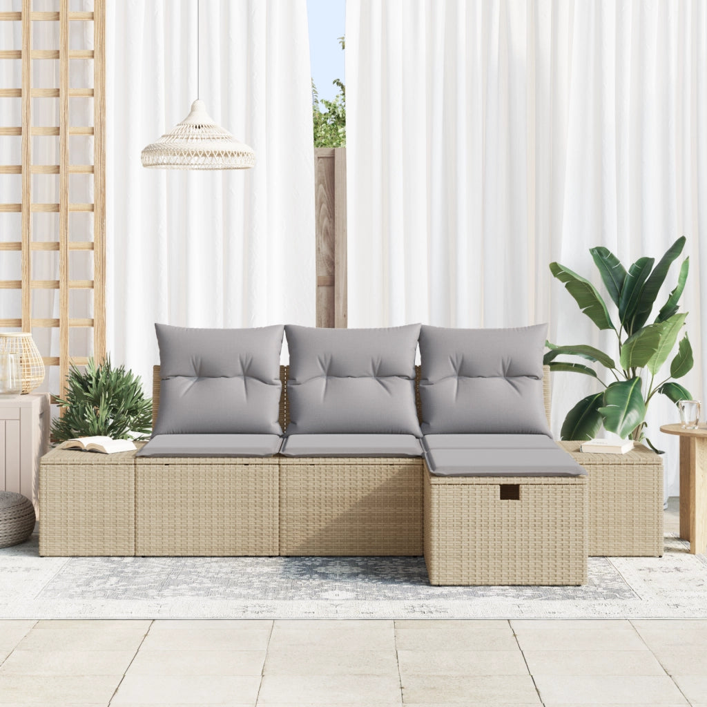 Set Divano da Giardino da 4 Pezzi con Cuscini Beige Rattan Polietilene