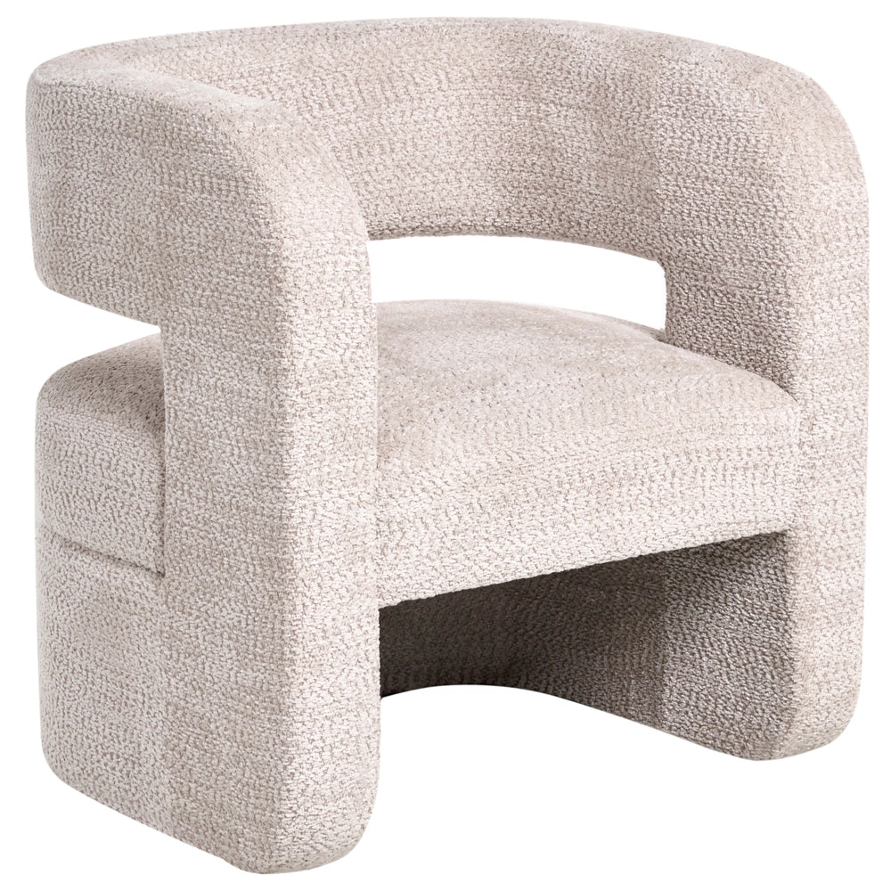 Poltrona Beige Poliestere Ciniglia con Braccioli Seduta Ampia Soggiorno Moderno