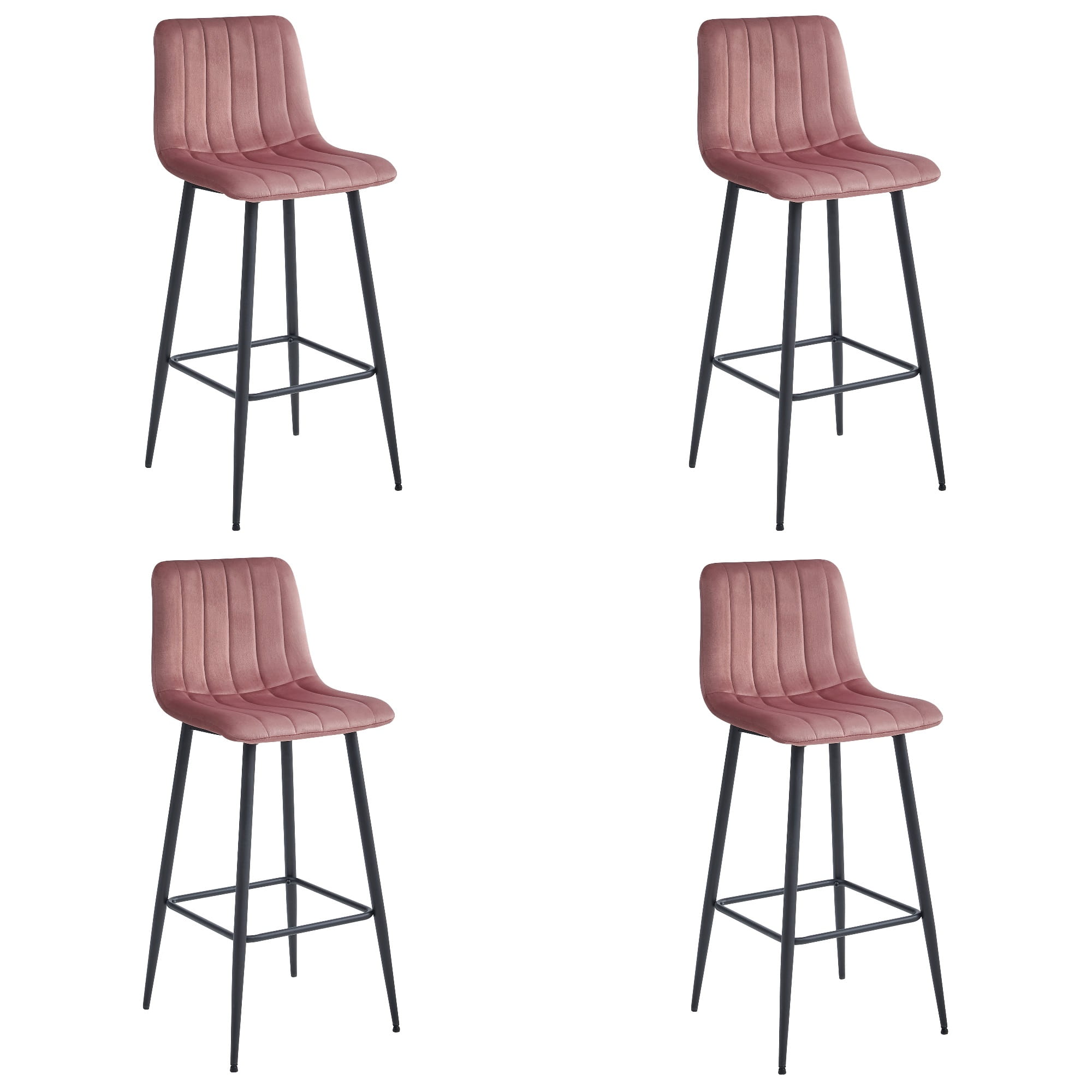 Sgabello Valora POZZA in velluto rosa scuro con gambe nere per cucina x4