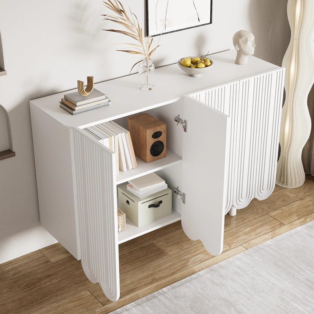 Sideboard a 4 ante con intagli a goccia; MDF bianco