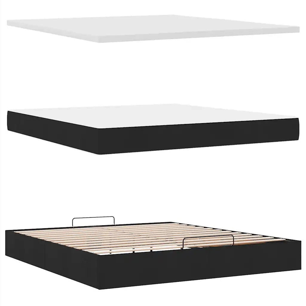 Struttura Letto Pouf con Materasso Nero 180x200 cm in Tessuto 3311645