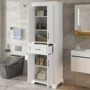 Colonna bagno in MDF bianca 60x40x180 cm con 2 ante, cassetto e ripiani regolabili