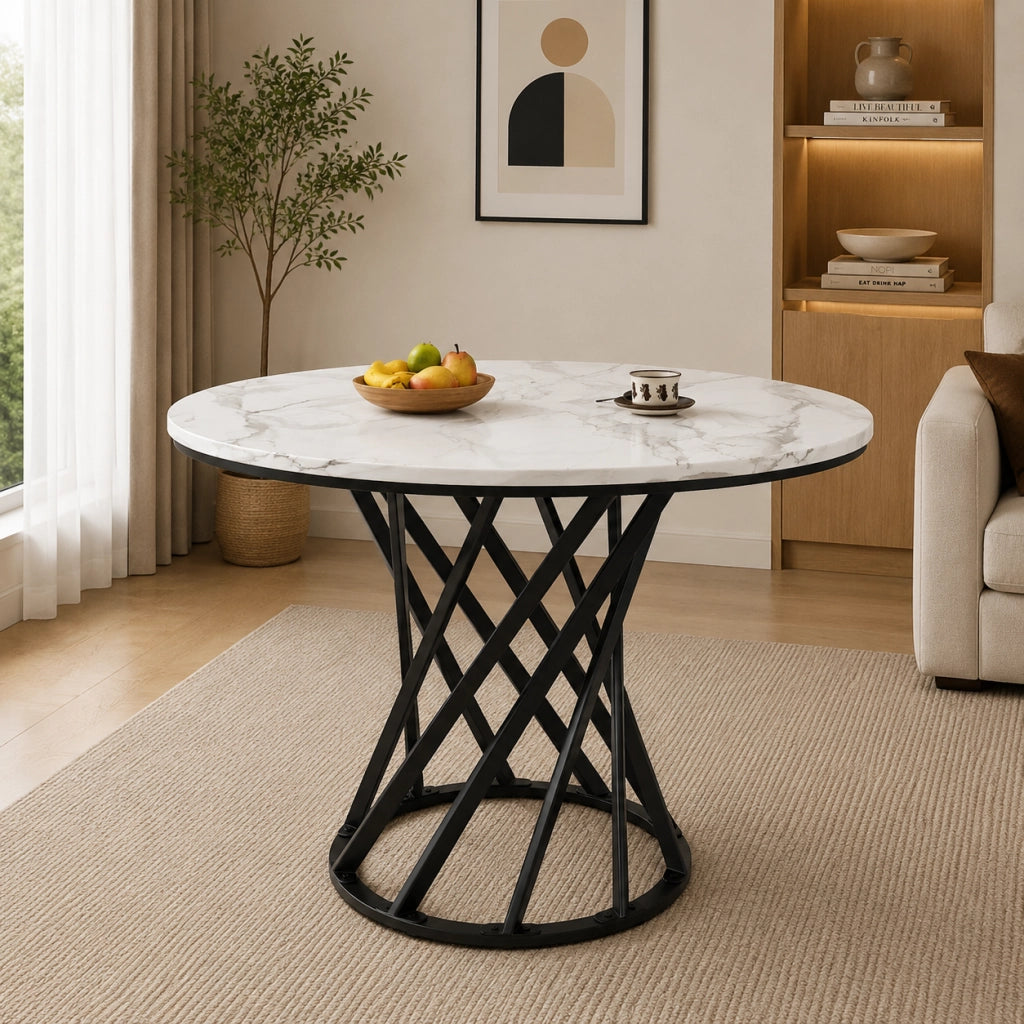 Tavolo da pranzo rotondo 80x80x76 cm con piedi regolabili; MDF e metallo bianco e nero