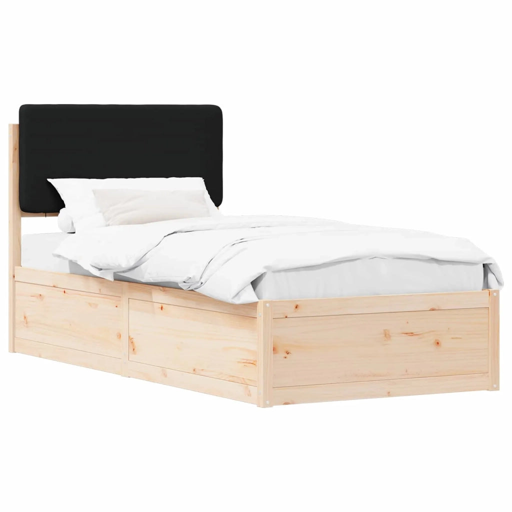 Letto con Testiera Rivestita Nero 80 x 200 cm Pino massello