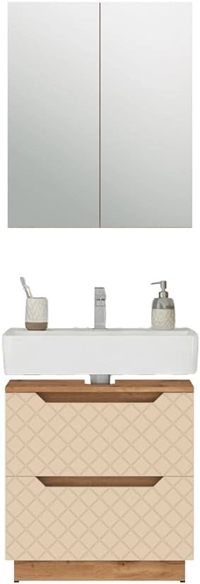 Set di mobili da bagno Lotta, Rovere/grigio con struttura in piastrelle, 2 parti