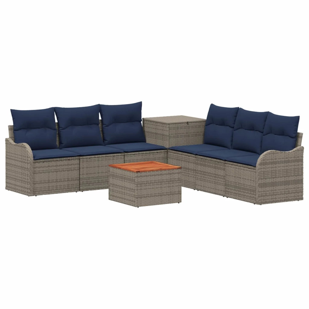Set di divani 8 pz Grigio e Blu Navy Rattan sintetico e Acciaio 3448065