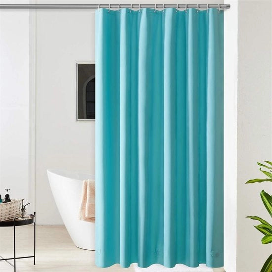 Douchegordijn anti-schimmel e idrorepellente extra lungo - 180 cm di larghezza 240 cm di altezza - blu turquesa con 12 pietre di regolazione