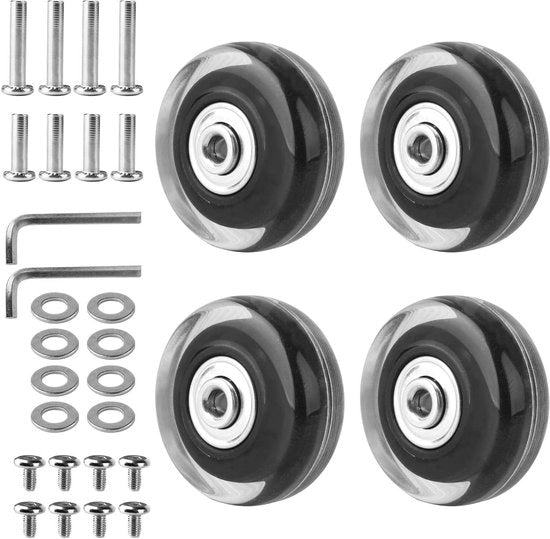 4 Set di Ruote per Bagagli 50x18mm - Ruote di Ricambio per Valigie - Ruote in Gomma - Carrelli - Componenti di Bagaglio Duraturo